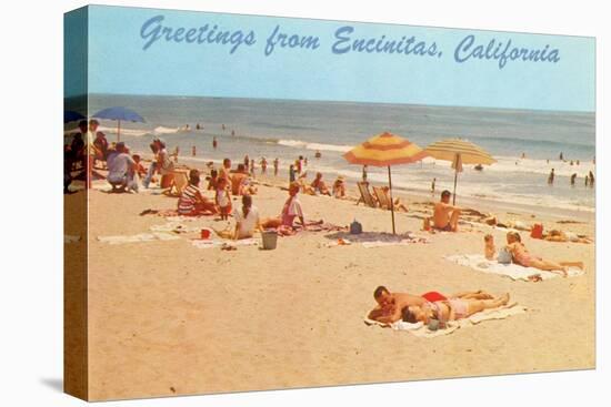 Beach Scene, Greetings from Encinitas, California-null-Stretched Canvas