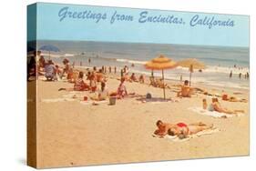 Beach Scene, Greetings from Encinitas, California-null-Stretched Canvas