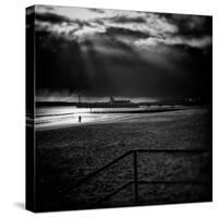 Beach Scene in England with Pier-Rory Garforth-Stretched Canvas