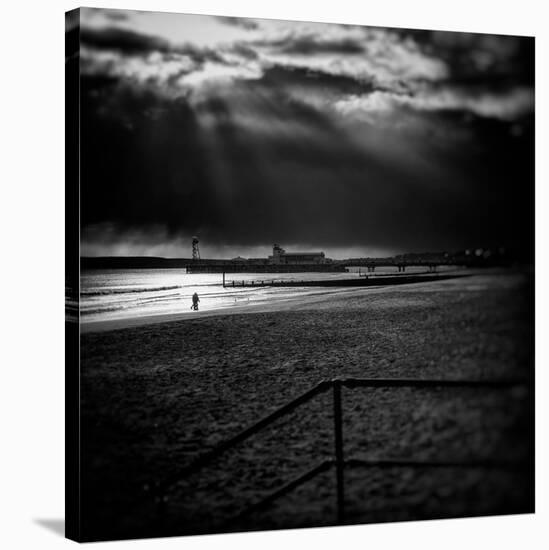 Beach Scene in England with Pier-Rory Garforth-Stretched Canvas