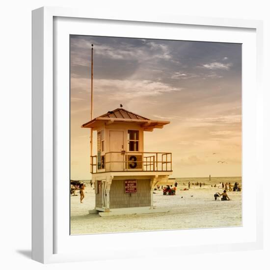 Beach Scene in Florida with a Life Guard Station-Philippe Hugonnard-Framed Photographic Print