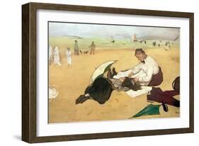 Beach Scene: Little Girl Having Her Hair Combed by Her Nanny, circa 1876-77-Edgar Degas-Framed Giclee Print