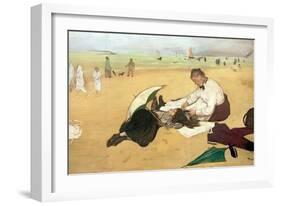 Beach Scene: Little Girl Having Her Hair Combed by Her Nanny, circa 1876-77-Edgar Degas-Framed Giclee Print