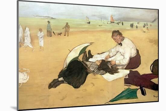 Beach Scene: Little Girl Having Her Hair Combed by Her Nanny, circa 1876-77-Edgar Degas-Mounted Giclee Print