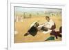 Beach Scene: Little Girl Having Her Hair Combed by Her Nanny, circa 1876-77-Edgar Degas-Framed Premium Giclee Print