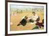 Beach Scene: Little Girl Having Her Hair Combed by Her Nanny, circa 1876-77-Edgar Degas-Framed Premium Giclee Print