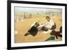 Beach Scene: Little Girl Having Her Hair Combed by Her Nanny, circa 1876-77-Edgar Degas-Framed Premium Giclee Print