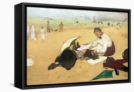 Beach Scene: Little Girl Having Her Hair Combed by Her Nanny, circa 1876-77-Edgar Degas-Framed Stretched Canvas