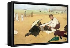 Beach Scene: Little Girl Having Her Hair Combed by Her Nanny, circa 1876-77-Edgar Degas-Framed Stretched Canvas