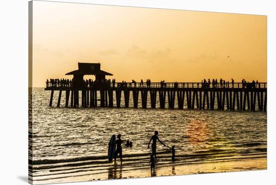 Beach Scene - Naples Florida Pier at Sunset-Philippe Hugonnard-Stretched Canvas