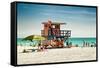 Beach Scene with a Life Guard Station - Miami Beach - Florida-Philippe Hugonnard-Framed Stretched Canvas