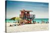 Beach Scene with a Life Guard Station - Miami Beach - Florida-Philippe Hugonnard-Stretched Canvas