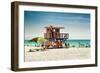 Beach Scene with a Life Guard Station - Miami Beach - Florida-Philippe Hugonnard-Framed Photographic Print