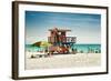 Beach Scene with a Life Guard Station - Miami Beach - Florida-Philippe Hugonnard-Framed Photographic Print