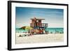 Beach Scene with a Life Guard Station - Miami Beach - Florida-Philippe Hugonnard-Framed Photographic Print