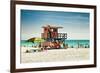 Beach Scene with a Life Guard Station - Miami Beach - Florida-Philippe Hugonnard-Framed Photographic Print