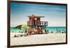 Beach Scene with a Life Guard Station - Miami Beach - Florida-Philippe Hugonnard-Framed Photographic Print