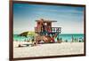 Beach Scene with a Life Guard Station - Miami Beach - Florida-Philippe Hugonnard-Framed Photographic Print