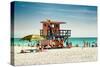 Beach Scene with a Life Guard Station - Miami Beach - Florida-Philippe Hugonnard-Stretched Canvas