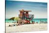 Beach Scene with a Life Guard Station - Miami Beach - Florida-Philippe Hugonnard-Stretched Canvas