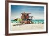 Beach Scene with a Life Guard Station - Miami Beach - Florida-Philippe Hugonnard-Framed Photographic Print