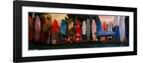 Beach Scene with Wall of Surf Boards, Hawaii I-Markus Bleichner-Framed Art Print
