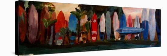 Beach Scene with Wall of Surf Boards, Hawaii I-Markus Bleichner-Stretched Canvas