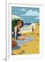 Beach Scene with Woman-Lantern Press-Framed Art Print