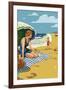 Beach Scene with Woman-Lantern Press-Framed Art Print