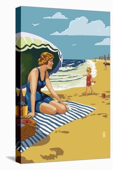 Beach Scene with Woman-Lantern Press-Stretched Canvas