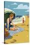 Beach Scene with Woman-Lantern Press-Stretched Canvas