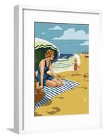 Beach Scene with Woman-Lantern Press-Framed Art Print