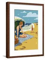 Beach Scene with Woman-Lantern Press-Framed Art Print