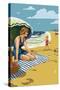 Beach Scene with Woman-Lantern Press-Stretched Canvas