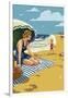 Beach Scene with Woman-Lantern Press-Framed Art Print