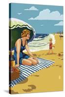 Beach Scene with Woman-Lantern Press-Stretched Canvas