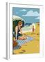 Beach Scene with Woman-Lantern Press-Framed Art Print