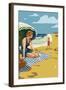 Beach Scene with Woman-Lantern Press-Framed Art Print