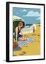 Beach Scene with Woman-Lantern Press-Framed Art Print