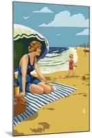 Beach Scene with Woman-Lantern Press-Mounted Art Print