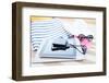 Beach, Summer, Vacation and Technology Concept - close up of Tablet Pc Computer, Smartphone, Camera-dolgachov-Framed Photographic Print