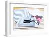 Beach, Summer, Vacation and Technology Concept - close up of Tablet Pc Computer, Smartphone, Camera-dolgachov-Framed Photographic Print