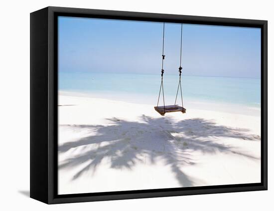 Beach Swing And Shadow of Palm Tree on Sand-null-Framed Stretched Canvas