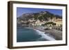 Beach, Town and Hills of Amalfi in Sunshine with Breaking Waves, Costiera Amalfitana (Amalfi Coast)-Eleanor Scriven-Framed Photographic Print