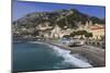 Beach, Town and Hills of Amalfi in Sunshine with Breaking Waves, Costiera Amalfitana (Amalfi Coast)-Eleanor Scriven-Mounted Photographic Print