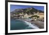 Beach, Town and Hills of Amalfi in Sunshine with Breaking Waves, Costiera Amalfitana (Amalfi Coast)-Eleanor Scriven-Framed Photographic Print