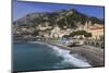 Beach, Town and Hills of Amalfi in Sunshine with Breaking Waves, Costiera Amalfitana (Amalfi Coast)-Eleanor Scriven-Mounted Premium Photographic Print