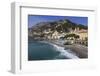 Beach, Town and Hills of Amalfi in Sunshine with Breaking Waves, Costiera Amalfitana (Amalfi Coast)-Eleanor Scriven-Framed Photographic Print