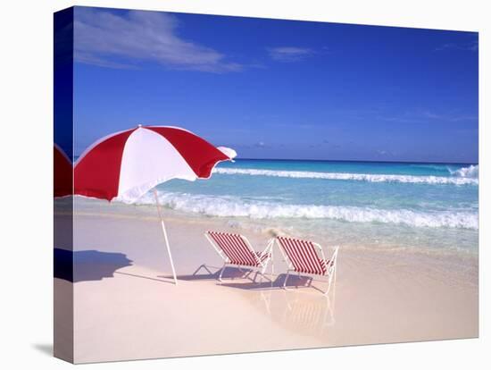 Beach Umbrella and Chairs, Caribbean-Bill Bachmann-Stretched Canvas