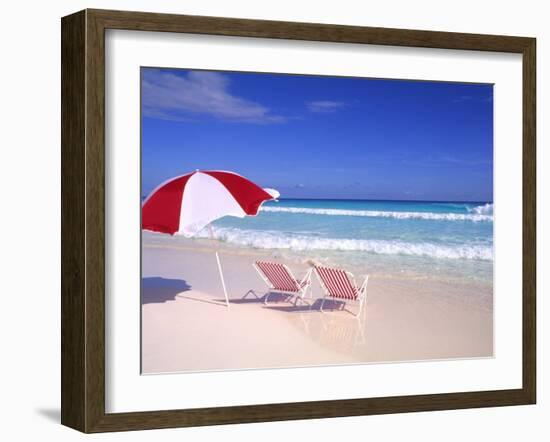 Beach Umbrella and Chairs, Caribbean-Bill Bachmann-Framed Photographic Print